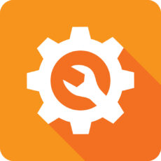 Gear Wrench Icon Silhouette Vector illustration of an orange gear icon with wrench in flat style.
